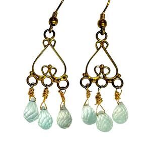 Chandelier Earrings with gold wire and semi precious stones